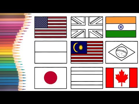 How to Draw & Colour Book Page for Kids  - 11 Nation Flags