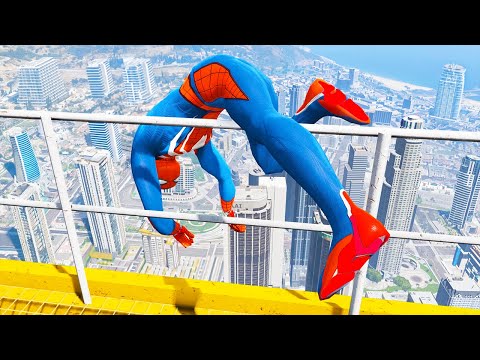 SPIDERMAN CRAZY JUMPS/FALLS (GTA 5 Spider-Man Fails) #76