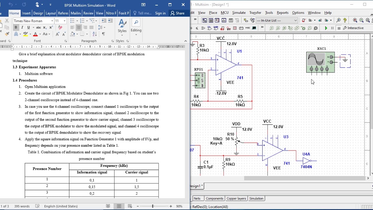 BPSK Modulator Demodulator using Multisim
