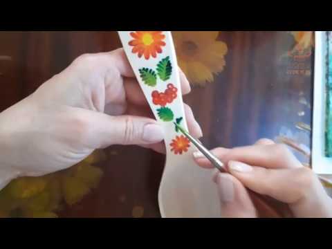 Hand painted wooden kitchen spoons - 2 pcs - with berries pattern