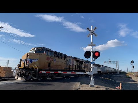 UP 8082 Grain Train South - S. McKinley Avenue Railroad Crossing, Stockton CA