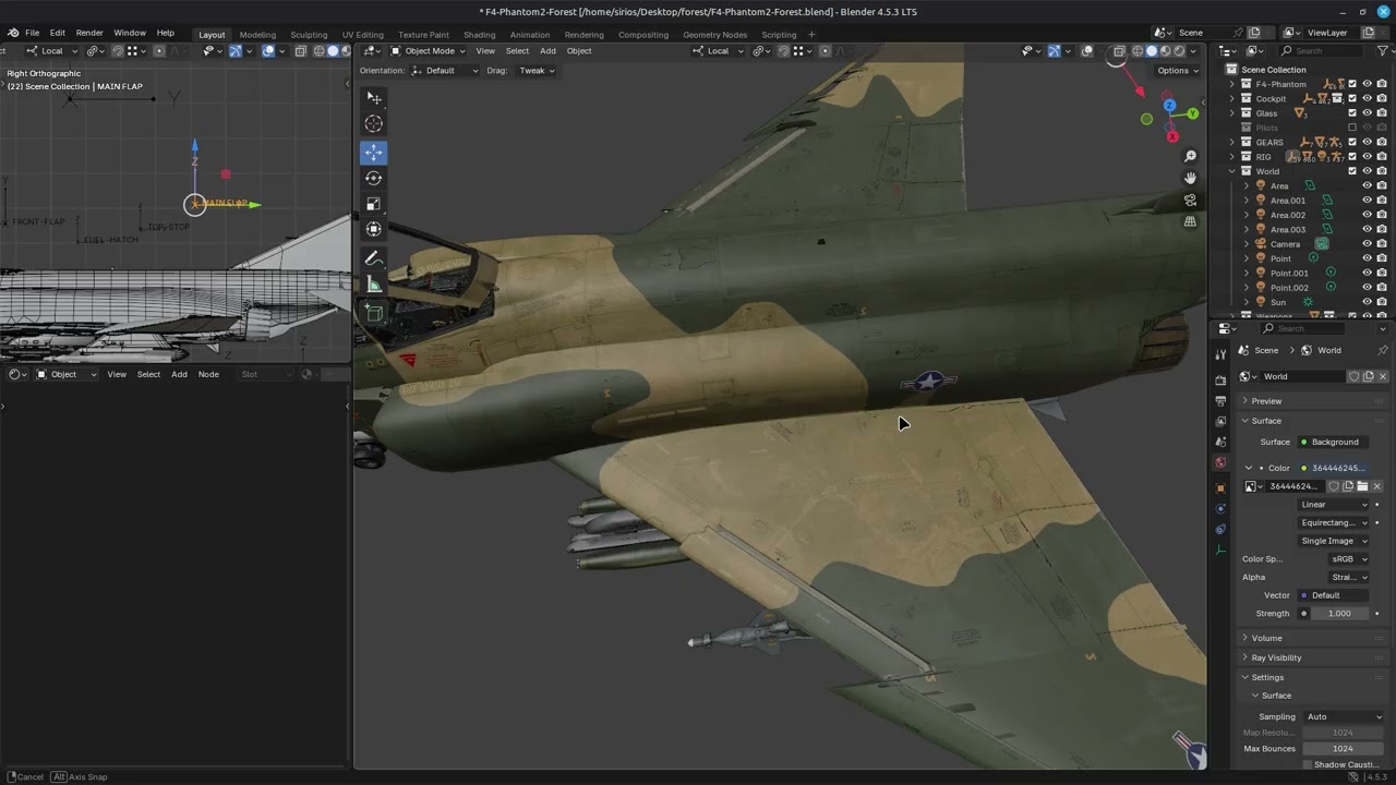 F4 Phantom 2 Forest-Con cabina-Totalmente equipado-Alta resoluci&oacute;n Modelo 3D
