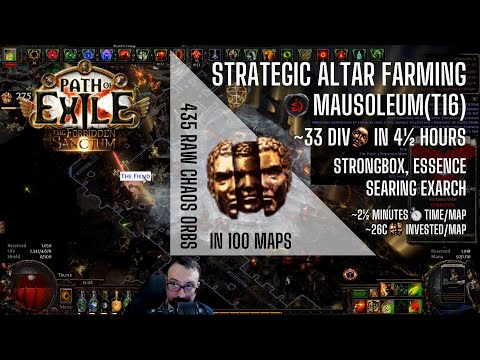[PoE 3.20] 100 MAPS Low-investment Exarch Altars on Mausoleum(T16) - Prep & Results (5-7div/hour)