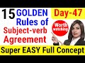 Subject Verb Agreement - 15 Golden Rules, Basic English grammar Day47