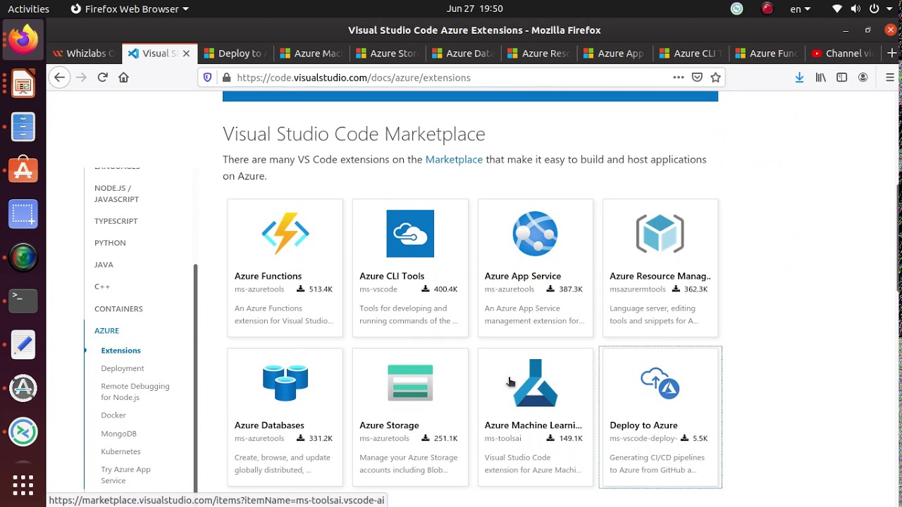 How to Install Azure Extensions for Visual Studio Code from Marketplace