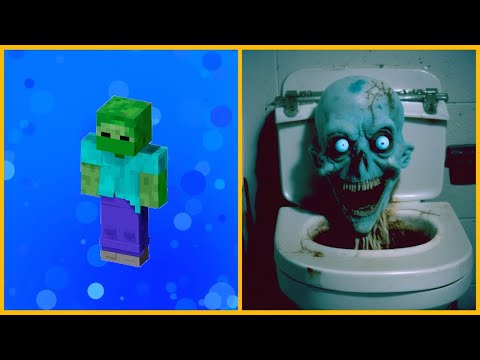 Cursed Images of Mobs from Minecraft in Bathroom