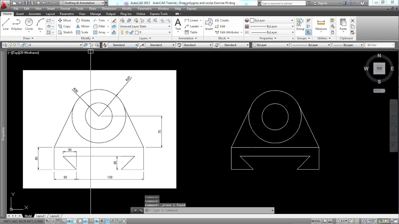 AutoCAD Tutorial: Draw polygons and circles, Exercise #3