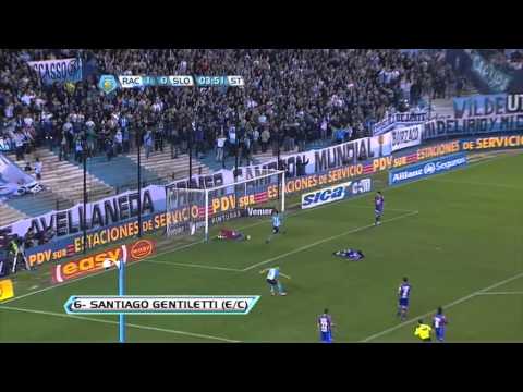 Gol de Gentiletti (e/c). Racing 2 - San Lorenzo 0. Torneo Inicial 2012. Fecha 9. Fútbol Para Todos
