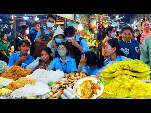 Cambodia Best Street Food Market - Yellow Pancake, Spring Roll, Steamed Rice Rolls, Rice Noodles