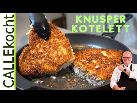 Kotelett panieren und knusprig in der Pfanne braten. So geht's Richtig