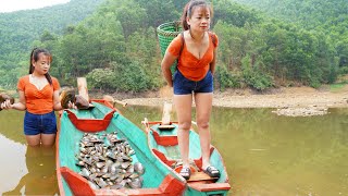 Harvesting Big mussels on the lake - Cook delicious mussels. Weekend at Nguyen Hoang's farm. Ep 134