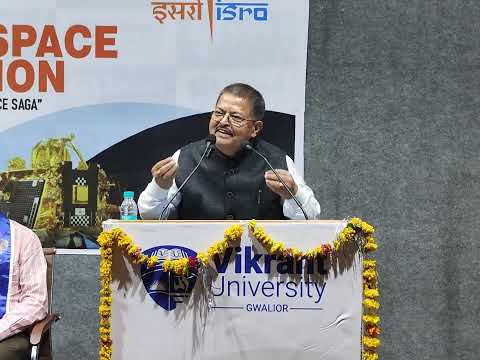 Mr. R S Rathore, Chancellor Vikrant University Gwl. addressing the 'National Space Day' event at VU.