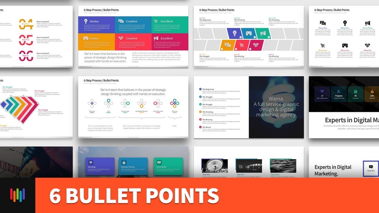 6-Step Process / Bullet Points PowerPoint Templates
