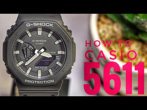 Casio 5611 Module | G-Shock GA-2100 series watch time set-up & functions demo