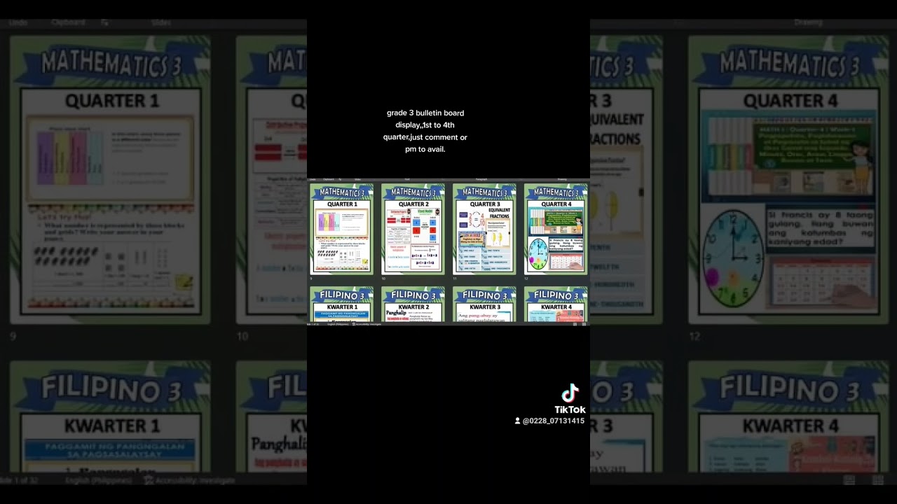 grade 3 bulletin board display,1st-4th quarter,pm to avail,may iba pa pong kulay aside from that po.