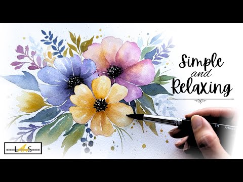 ATTENTION BEGINNERS: Calm & Carefree Flower Easy Loose Floral Spray in Watercolors Step-by-Step!