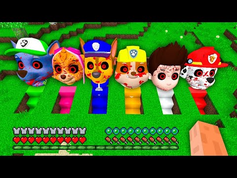 I found SECRET ALL PAW PATROL RYDER ROCKY CHASE MARSHALL SKYE RUBBLE UNDERGROUND BASE in Minecraft