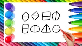 How To Draw cute Shape Drawing, Painting & Coloring For Kids and Toddlers_ Child Art 🐋🌈🎨