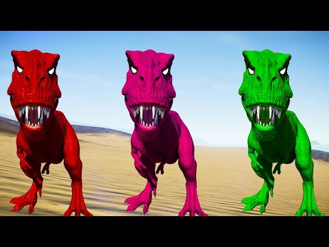 Rexy Color Pack vs Spinosaurus, Indominus Rex - Jurassic World Evolution Dinosaurs Fighting