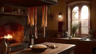 Warm Italian Kitchen Ambience  w/ Fire Oven Sounds & Cooking Music | D
