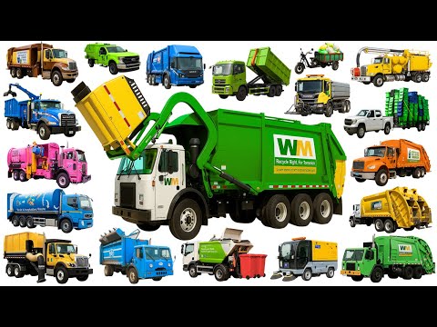 Garbage Trucks for Kids 🚛 | Learn Vehicle Names and Sounds | Trash, Recycling & Cleaning Trucks