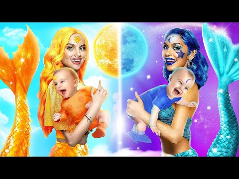 One Colored Makeover Challenge! Day Girl vs Night Girl! Mermaid Extreme Makeover