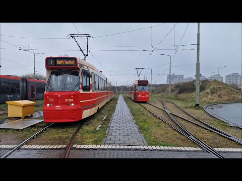 HTM tram 1 Scheveningen Noord - Delft Tanthof v.v. | regen | BN GTL8 3134 | 2023