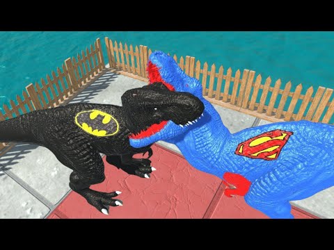 BATMAN T-REX vs SPIDERMAN T-REX, HULK, IRONMAN, DEATH RUN - Animal Revolt Battle Simulator