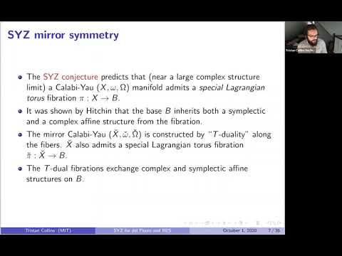 Tristan Collins - 10/1/20- SYZ mirror symmetry for del Pezzo surfaces and rational elliptic surfaces