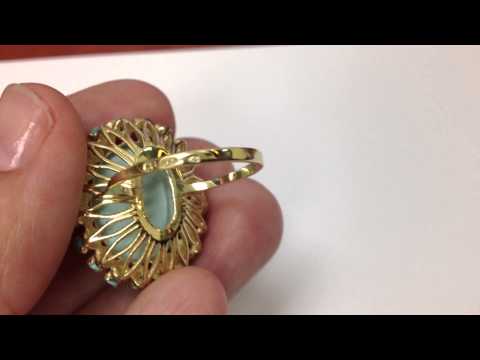 Antique Vintage 14 kt Yellow Gold Turquoise Ring Womens Size 7.5