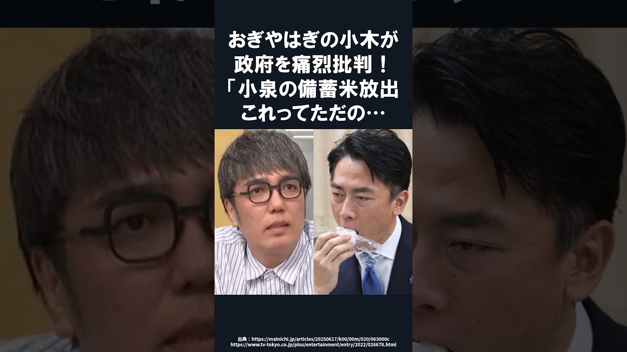 おぎやはぎ小木博明の備蓄米放出に対する疑問が鋭すぎると話題に【感動】