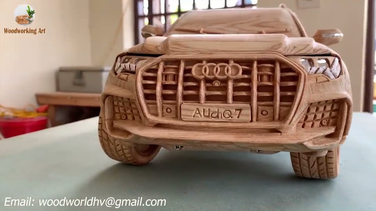 sculpture of audi q7 2021 car by wood working art
