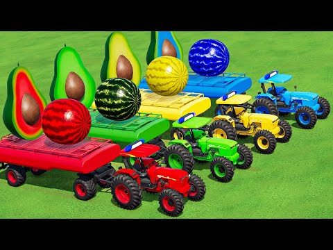TRANSPORT WATERMELON & WATER TANKER & AVACADO WITH NEW HOLLAND TRACTORS and TESLA TRUCK! FS22