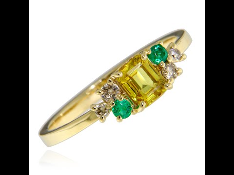 Inel Aur 14k Safir Galben Smaralde Diamante Naturale - Vibrant si Rafinat