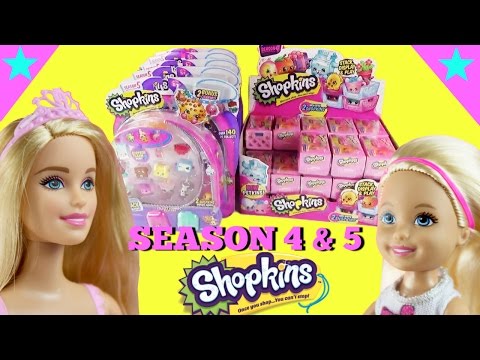 Shopkins Season 5 and 4 Huge Unboxing Barbie Goes Shopkins Crazy! Video