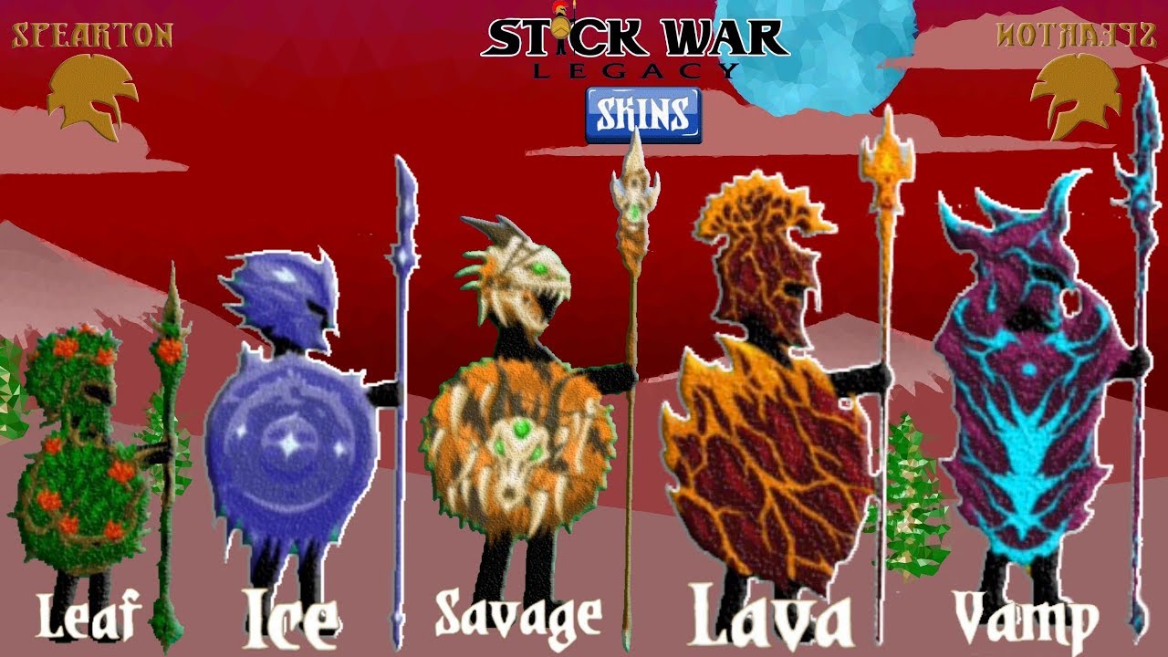 Stick War: Legacy UPDATE| All Spearton Skins Unlocked(Leaf,Ice,Savage,Lava,Vamp) (Part 30) 2018 FHD