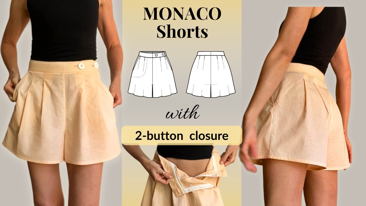 How to Sew MONACO Shorts ✂ DIY Chic All-Season Pleated Shorts with Pocket & 2-Button Side Closure