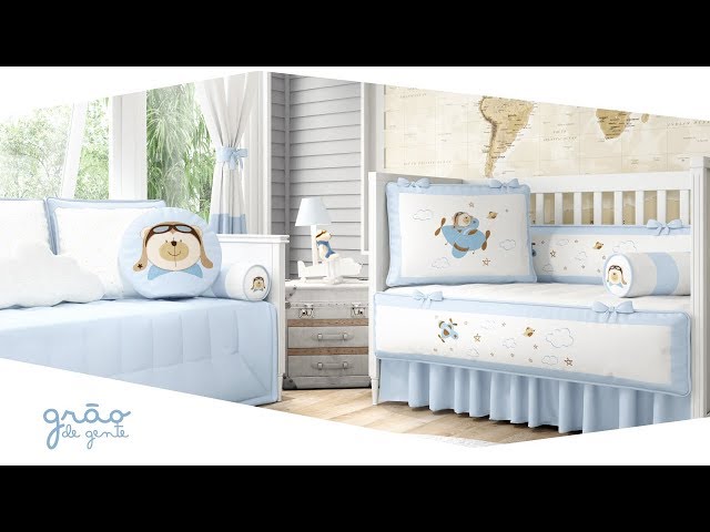 Quarto de Bebê Urso Aviador Azul Bebê - Grão de Gente