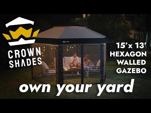Crown Shades 15' x 13' Pop Up Gazebo - 6-Sided Canopy Tent - Mosquito Netting - GSIX-176 Lifestyle Short video thumbnail
