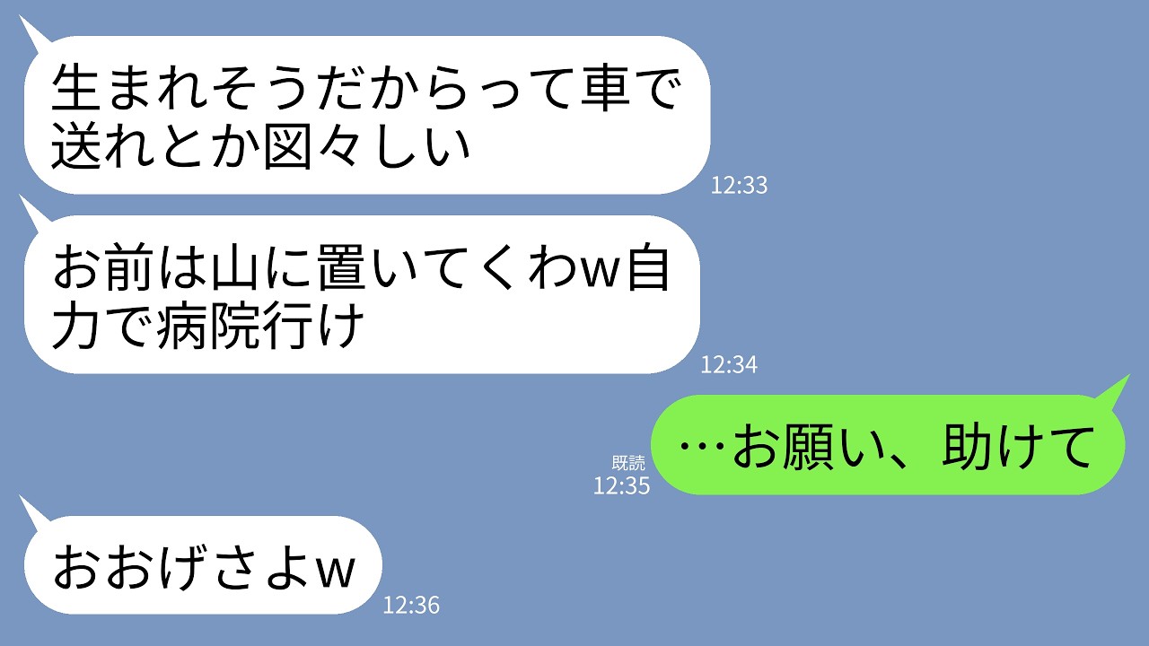【LINE】破水が始まったので義母に車を出してもらい病院に向かうと途中の山で置き去りにされた…。義母「病院くらい自力で行けw」→数時間後、息子からの連絡により義母が全てを失うことに…