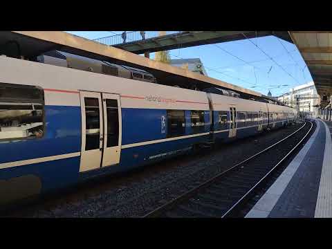 German regional train arrives at Wuppertal Hauptbahnhof.