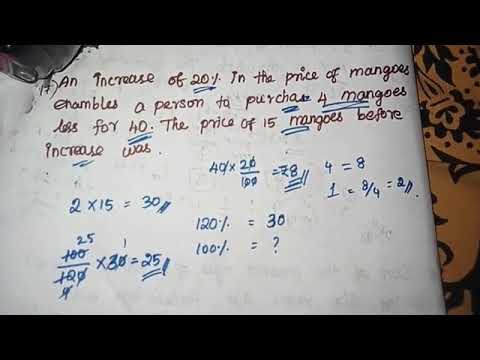 An increase of 20% in the price of mangoes enables a person to purchase 4 mangoes less for 40. The