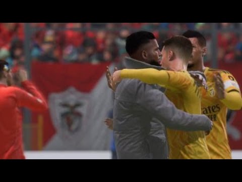 New signing Harry Wilson celebrates his Benfica debut goal with manager Mad Maddie