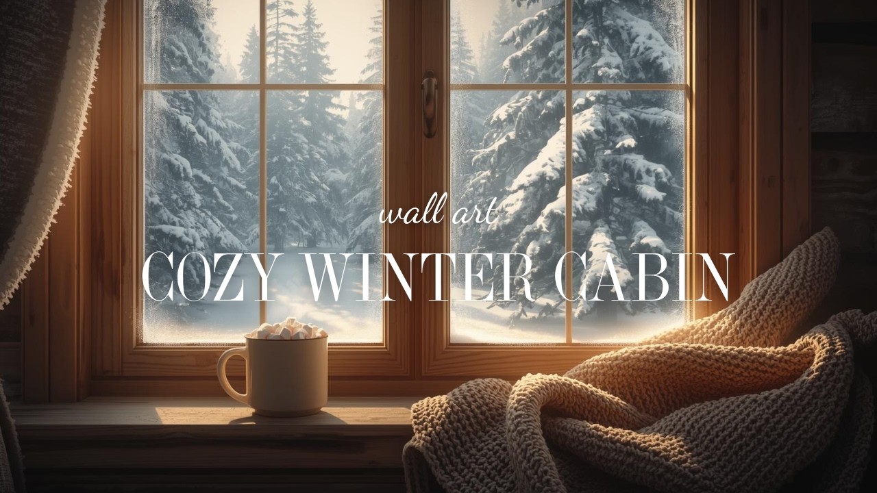 Cozy Winter Cabin Wall Art ❄️ 2 Hour Snowy Forest Window Scene | Winter Home Decor