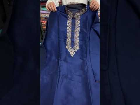 Long mens brocade silk kurta pajamas with jacket