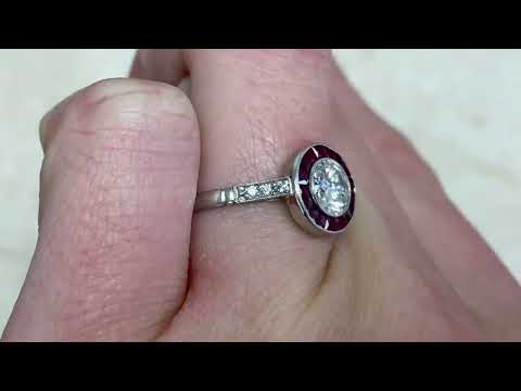 0.74ct Brilliant Cut Diamond & French Cut Halo Ring - Ruby Halo Engagement Ring - Hand Video