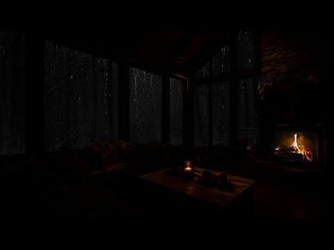 Cabin Ambience with Rain and Fireplace Harmony - Rainy Night for Relaxation and Concentration