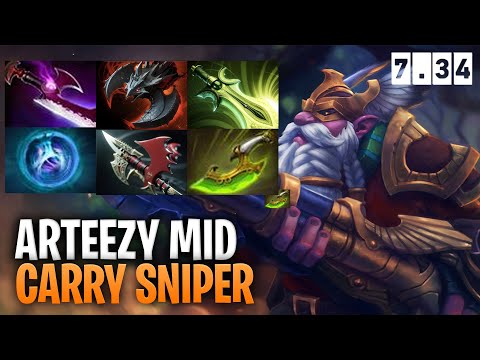 Arteezy Carry Sniper - Dota 2 Pro Immortal Sniper Gameplay 7.34