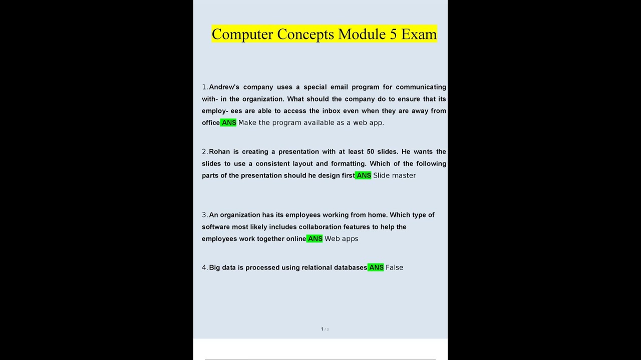 Computer Concepts Module 5 Exam 2023 Questions and Answers Verified Answers