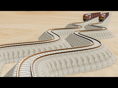 Impossible Snake Shape Weird Rail Tracks Vs Trains Crossing - BeamNG.Drive